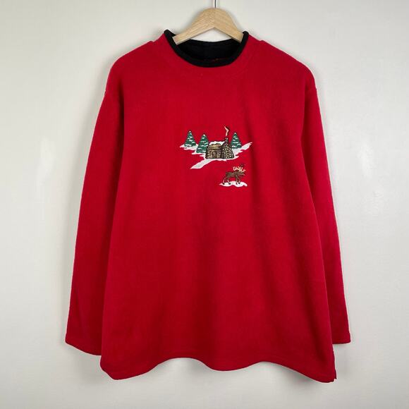 Vintage C&B Sport Fleece Winter Cabin Sweatshirt Christmas Sweater Red Mockneck - Picture 8 of 11